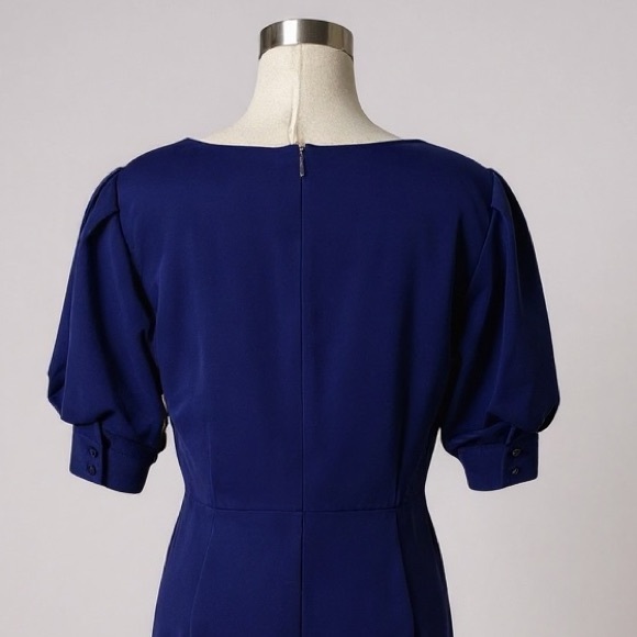 Antonio Melani Lapis Blue Puff Sleeve Square Neck Sheath Dress Size 10 - Picture 7 of 11